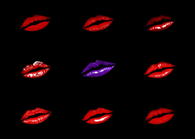Lips kiss isolated glow poster red purple