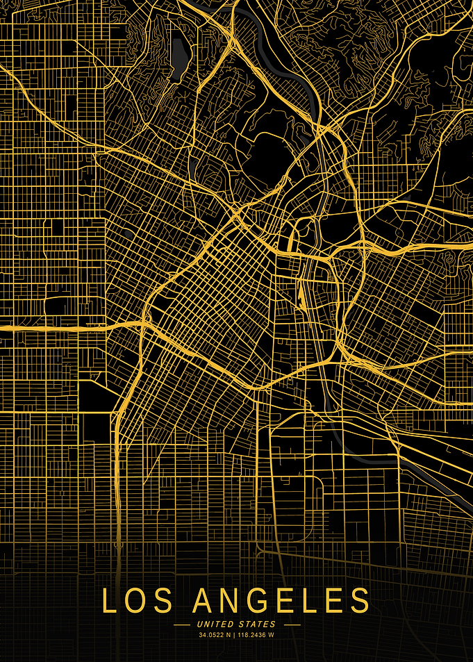 Golden Los Angeles City Map