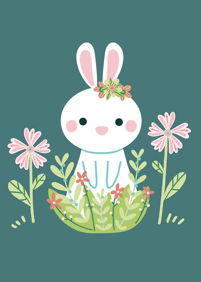 Cute Bunny in Flowers
