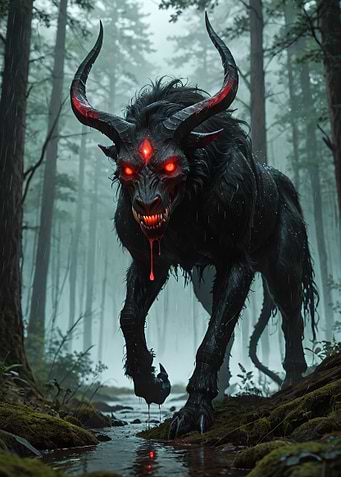 Demonic Creature in a Foggy Forest