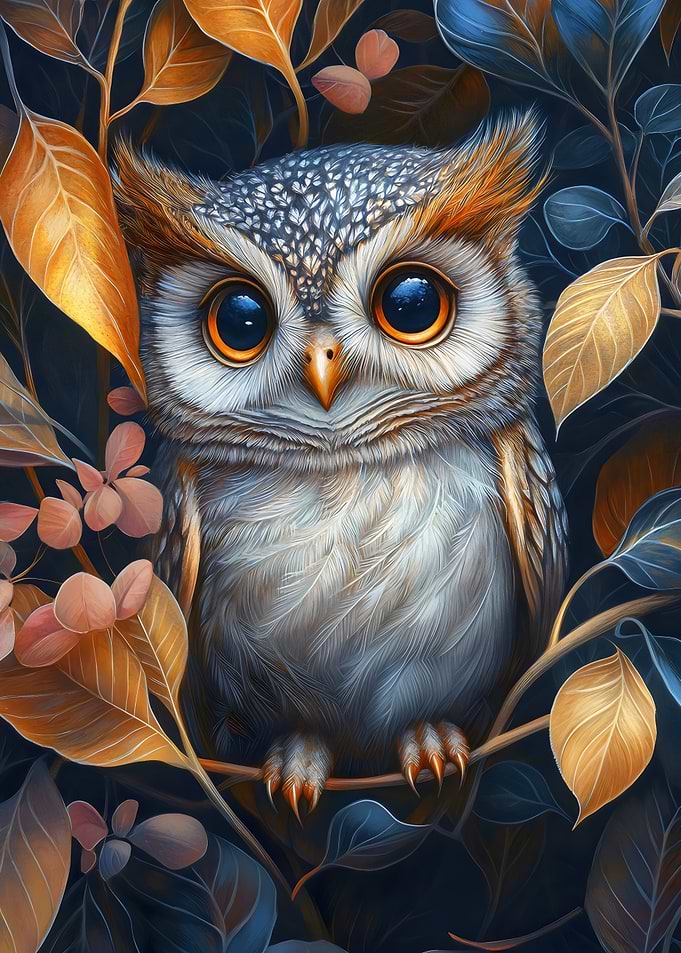 Owl In Autumn Leaves