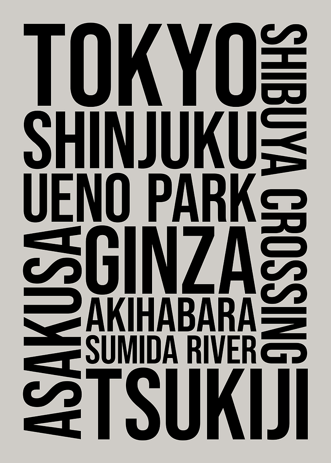 Tokyo Landmarks Typography Word Art