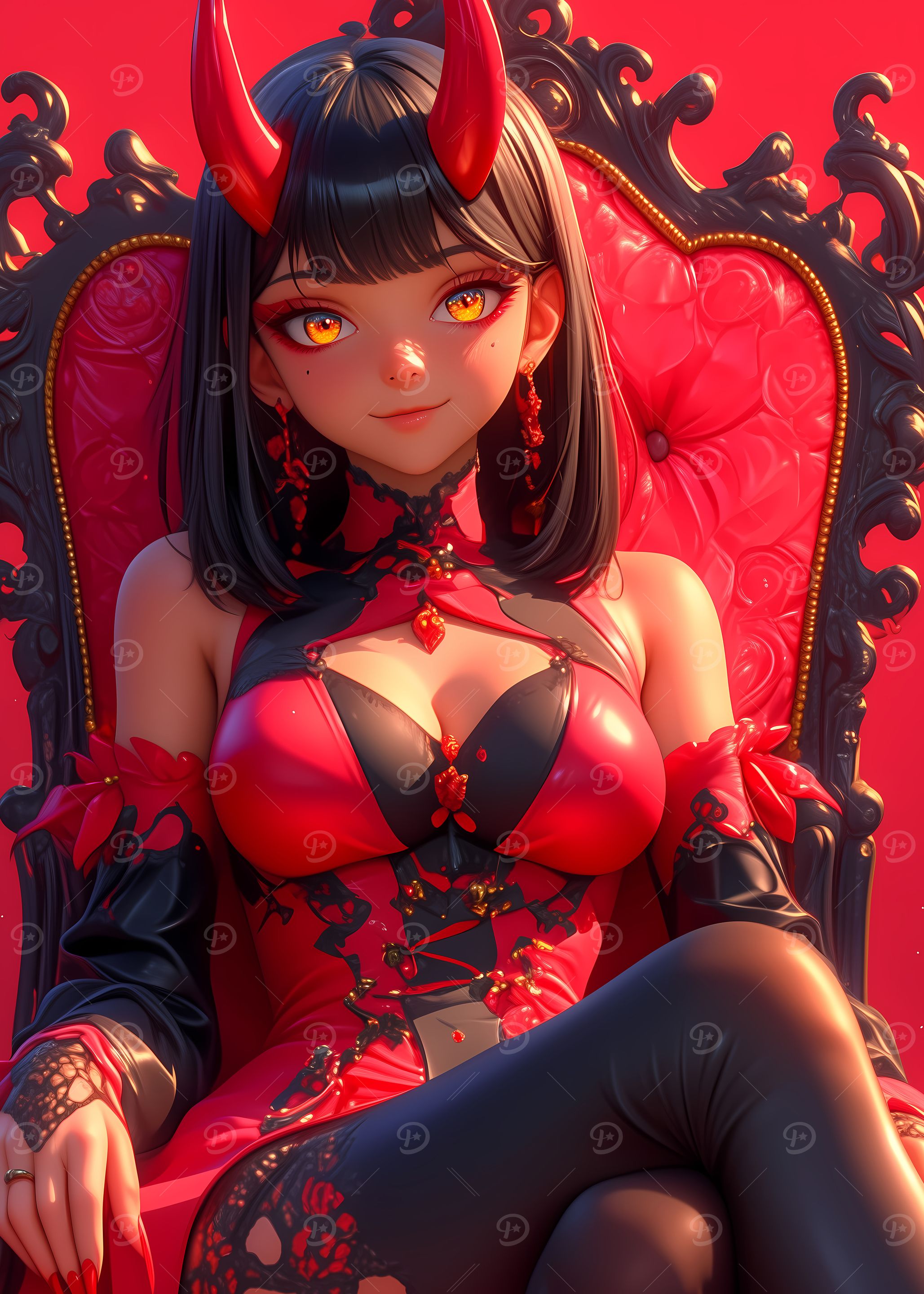 Anime Devil Girl in Red Gaming