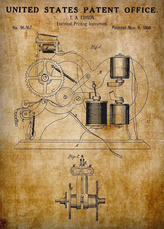 1896 Vintage electrical printing instrument patent shet 1