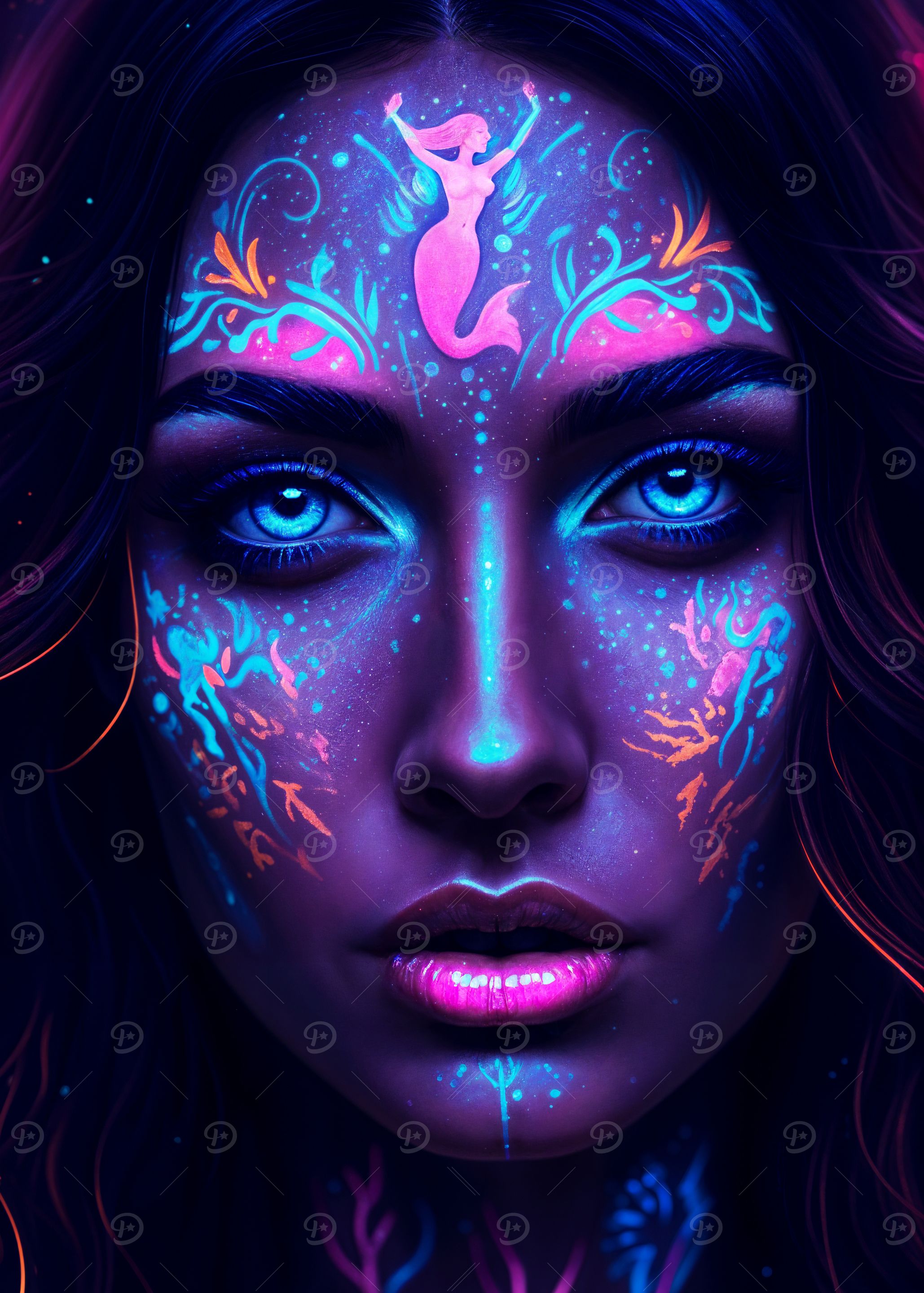Neon Mermaid Face Art