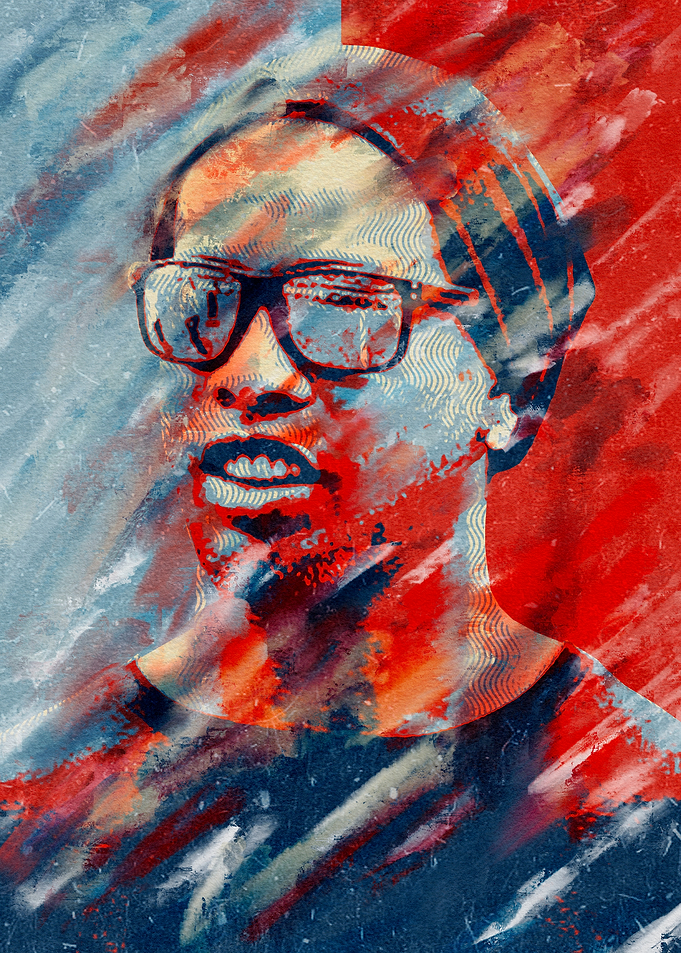 Abstract Portrait in Red and Blue