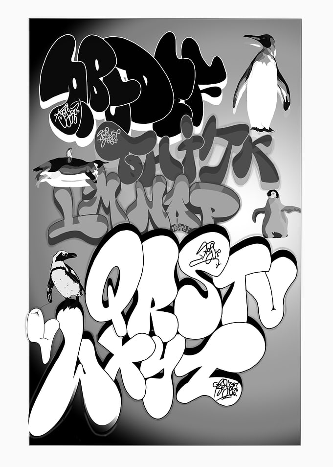 Graffiti Alphabet with Penguins