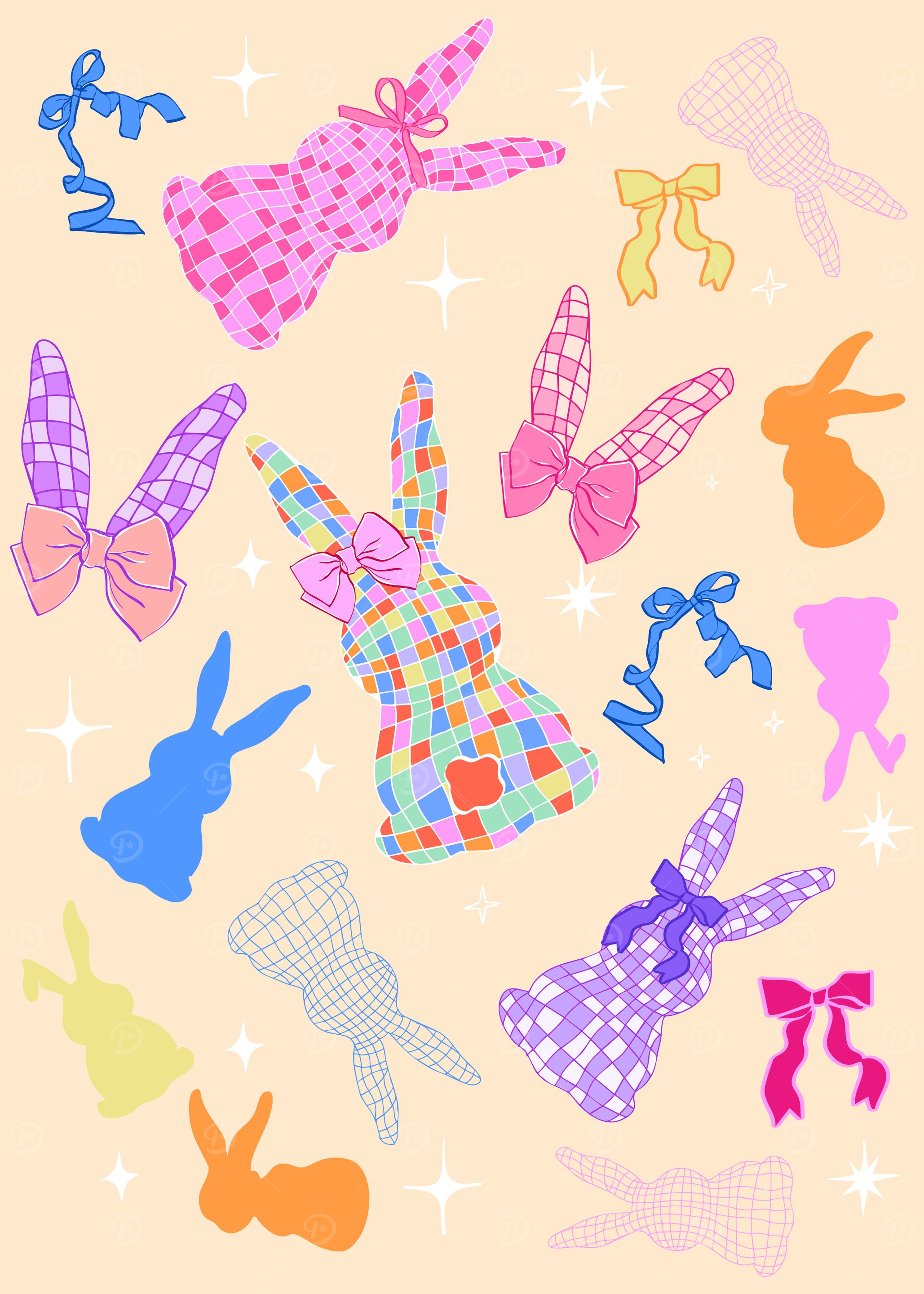 Colorful Checkered Coquette Bunnies