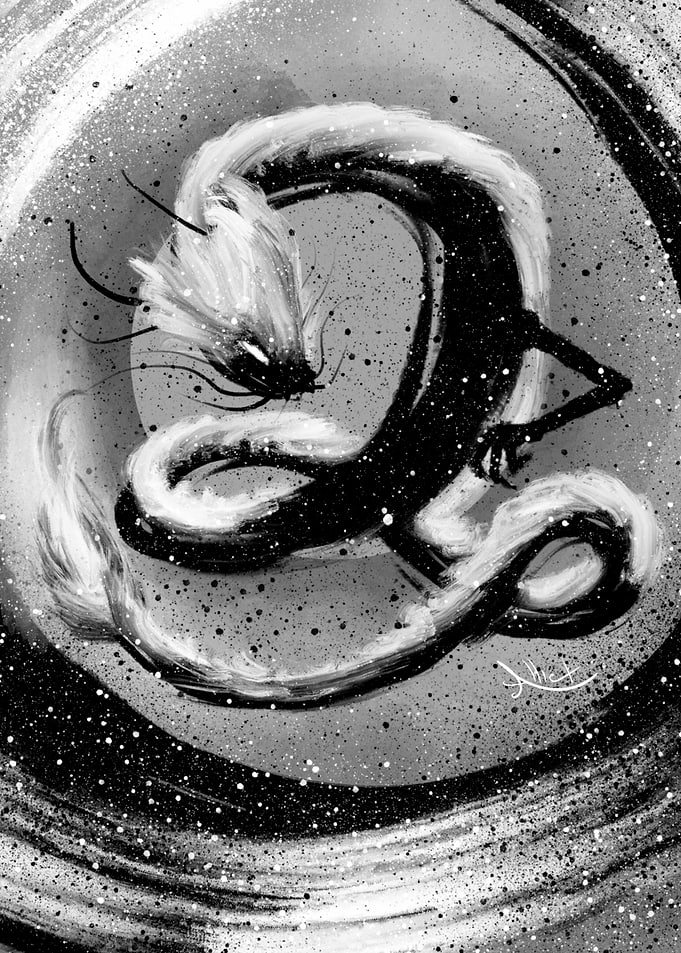 Black and White Ink Dragon