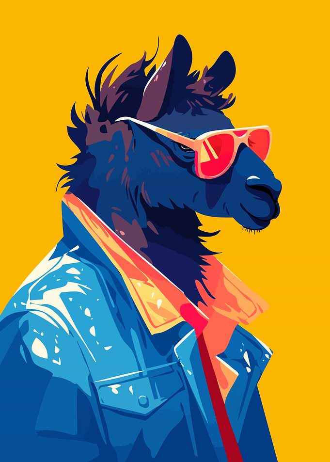 Cool Retro Llama Minimalist Art Illustration