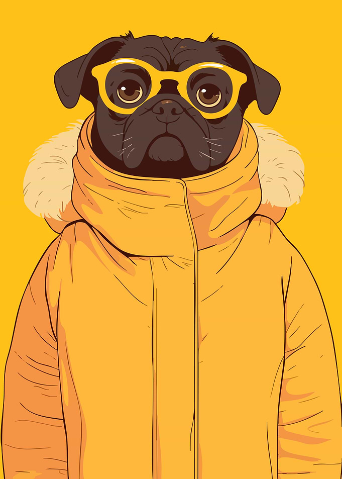 Pug in Yellow Jacket Fashion Minimalist Art Illustration