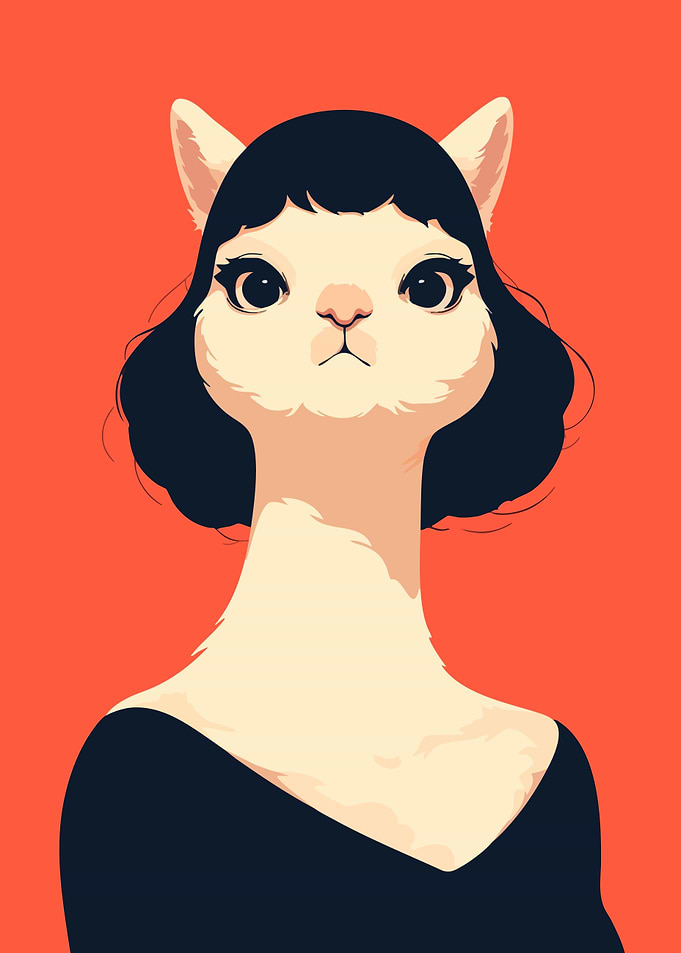 Gothic Llama Funny Cute Portrait Illustration