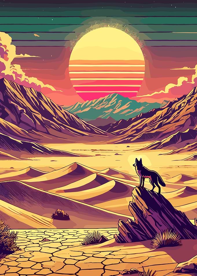 Desert Sunset with Coyote