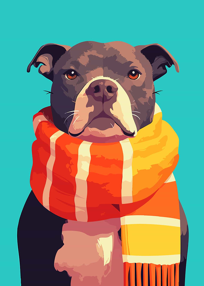 Pitbull in Scarf Minimalist Art Illustration