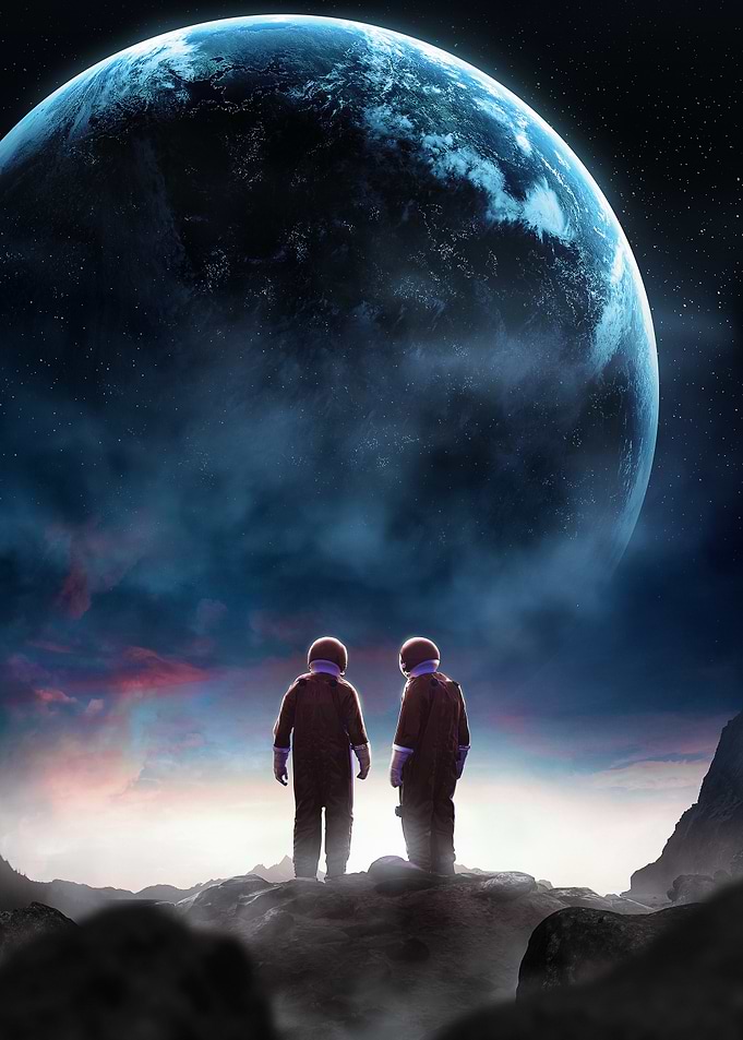 Cosmic Exploration - Astronauts Gazing at Earth