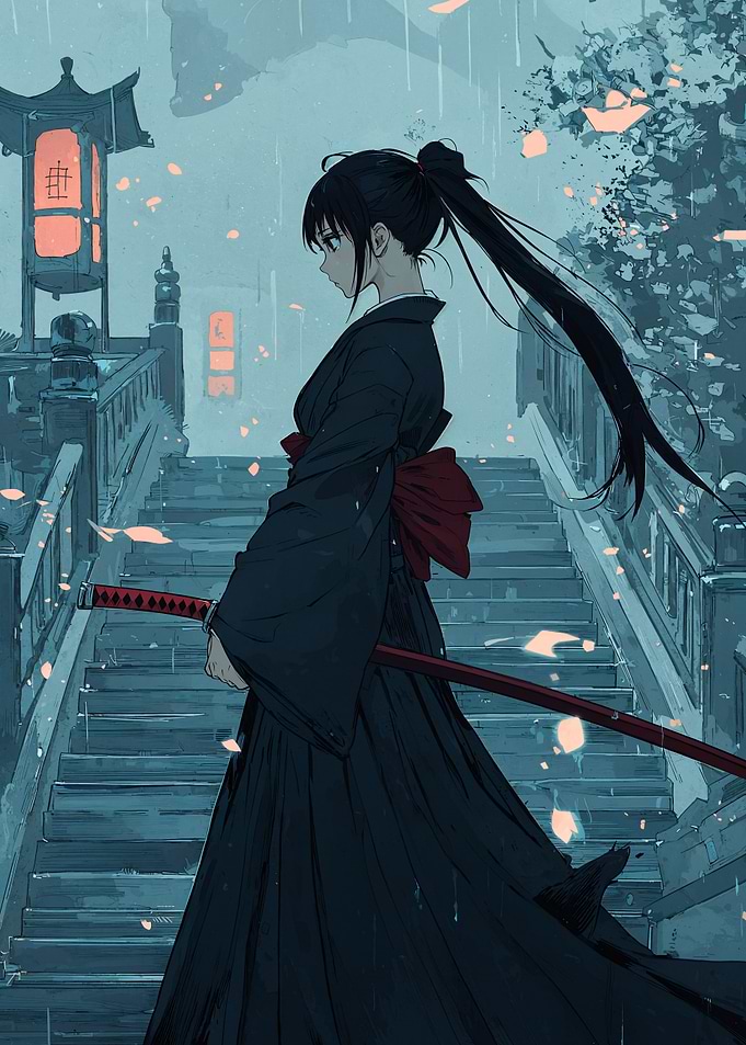 Samurai Girl in Rain