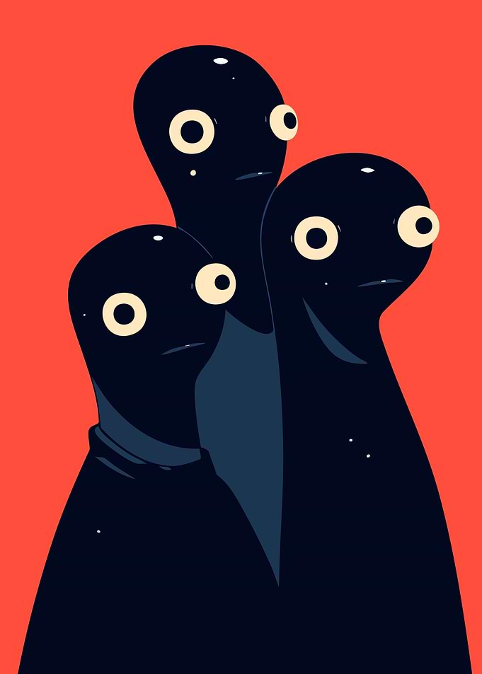 Three Surreal Silhouettes Minimalist Abstract Art Illustration
