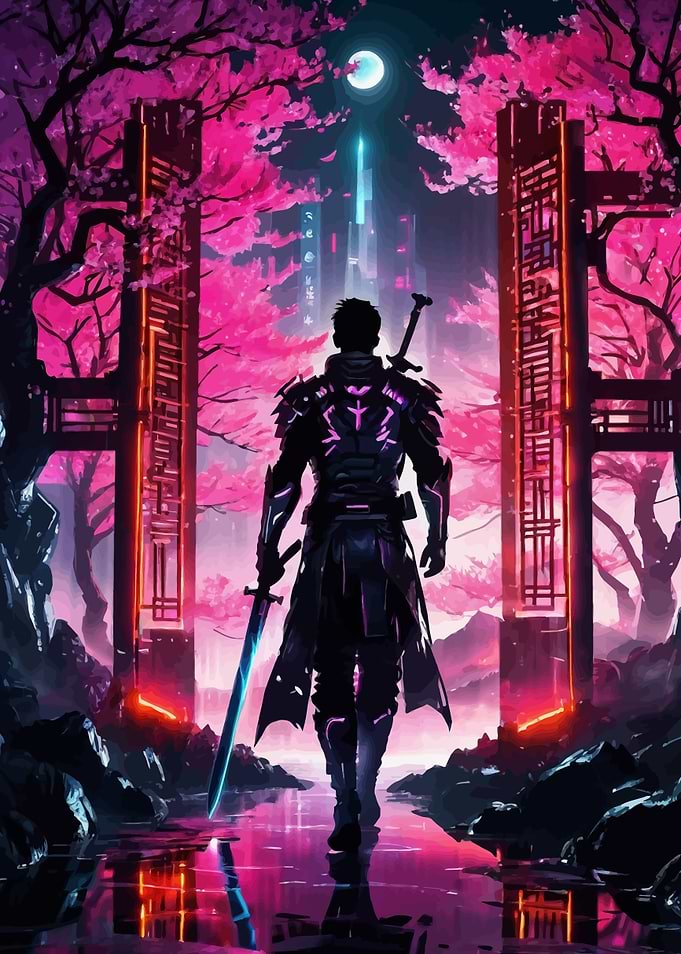 Cyberpunk Male Warrior Samurai