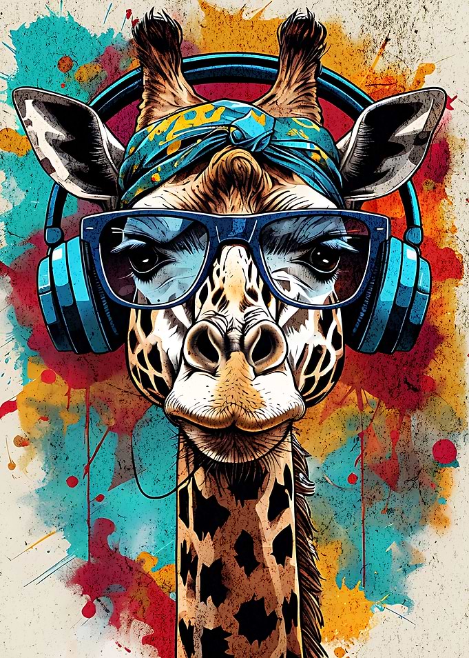 Cool Giraffe with Headphones