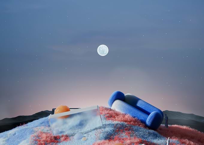 Blue Couch Under Moon