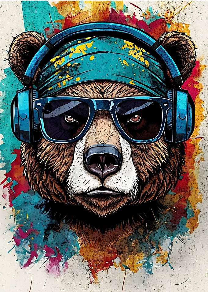 Cool Bear with Headphones