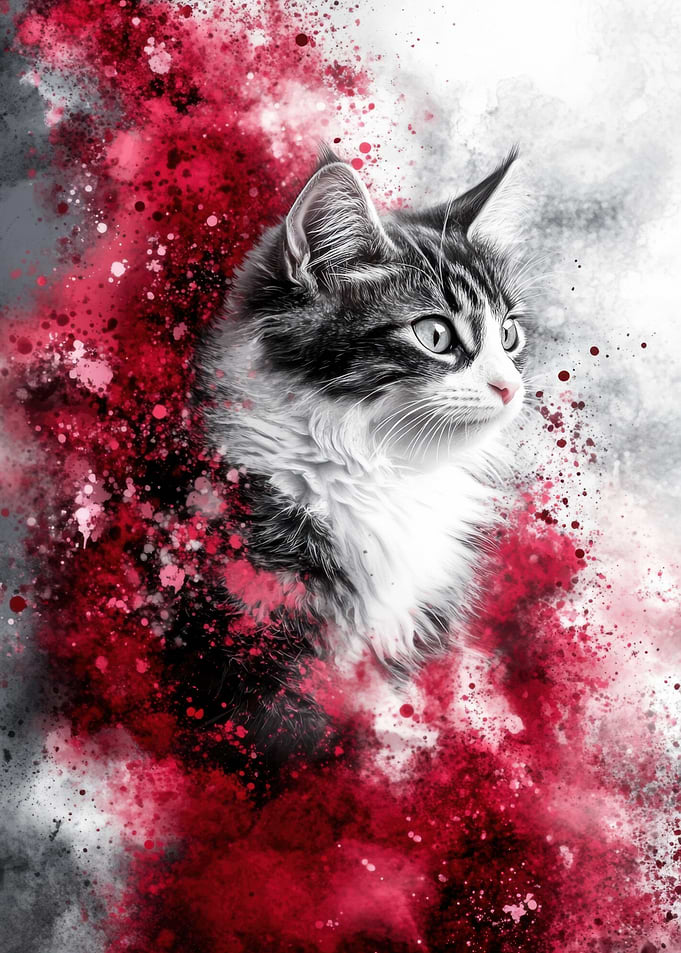 Cat in Red Splatter