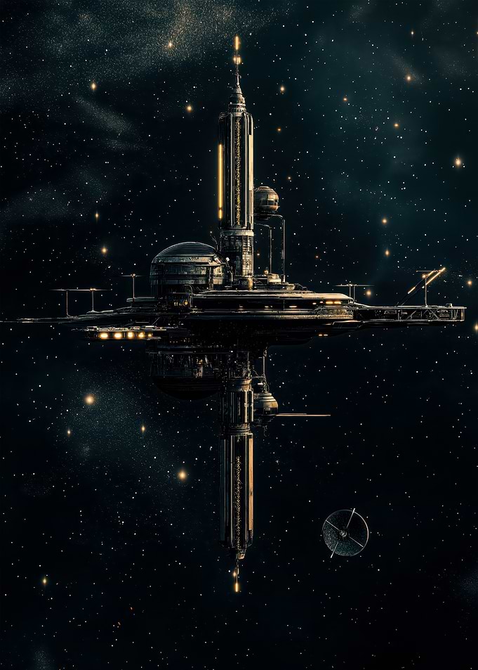 Space Station in Starry Night