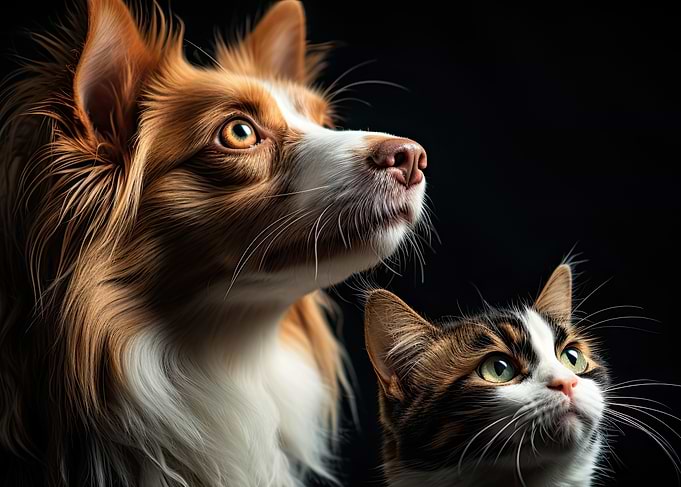 Curious Dog & Cat - Adorable Pet Portrait Art