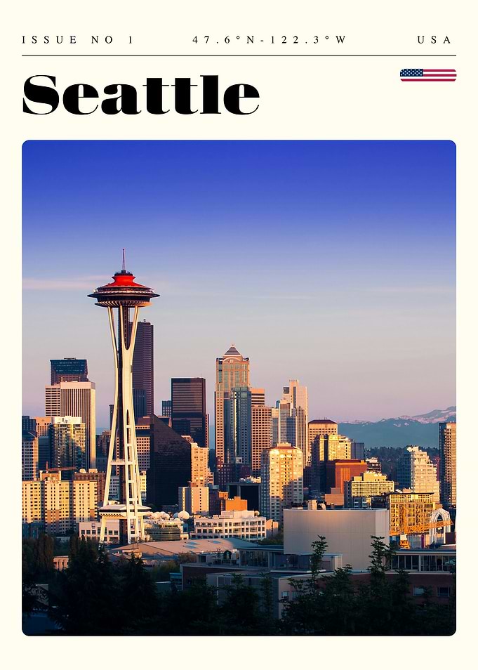 Seattle Washington State Travel Art Poster