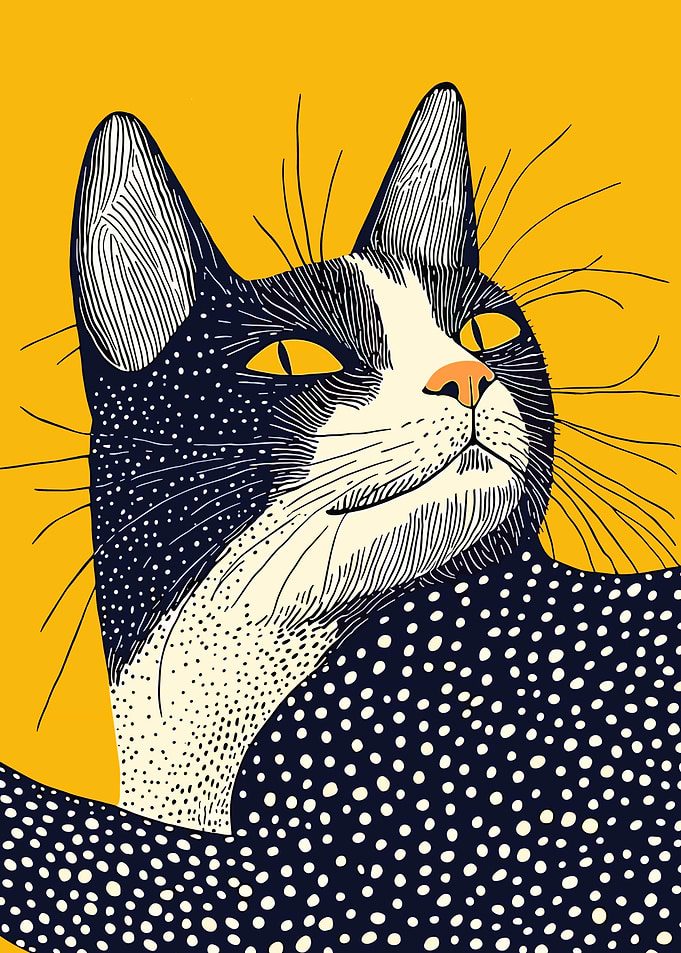 Black and White Cat Illustration