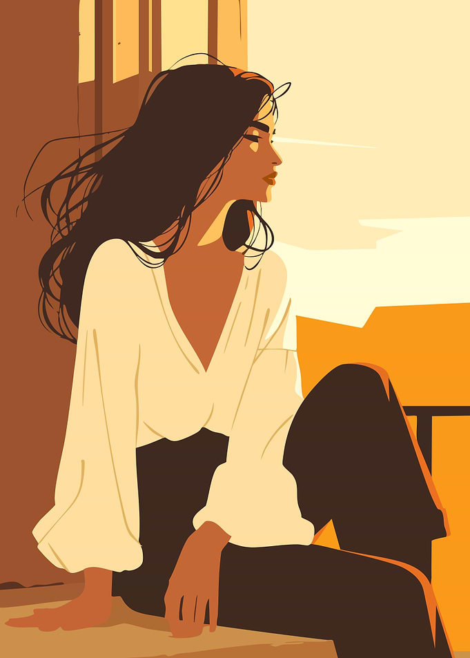 Woman by the Window Minimalist Art Illustration