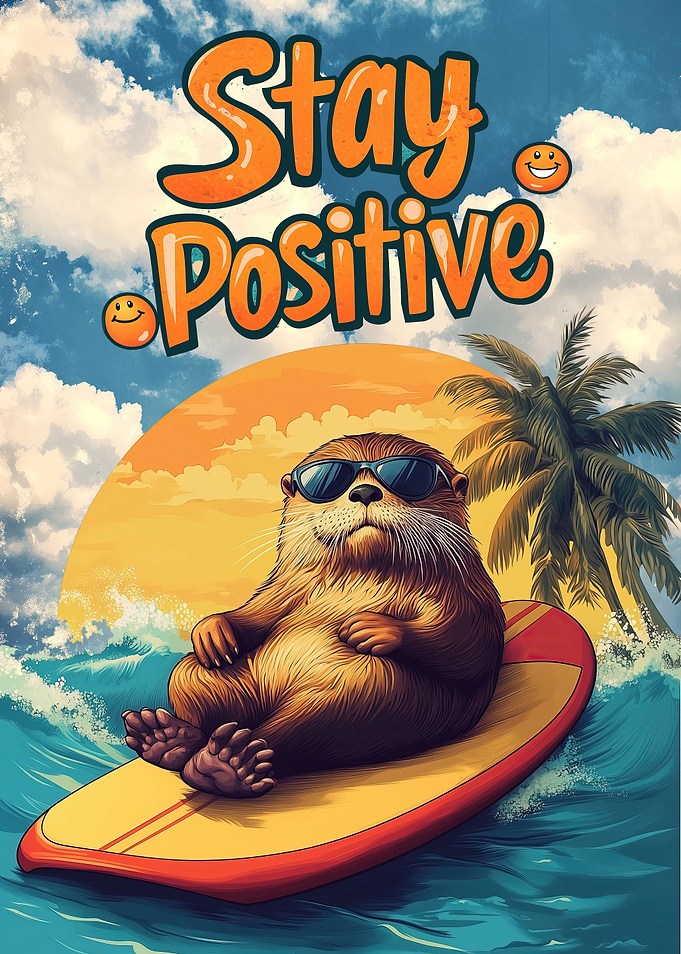 Otter Surfing with Positive Vibes in Summer