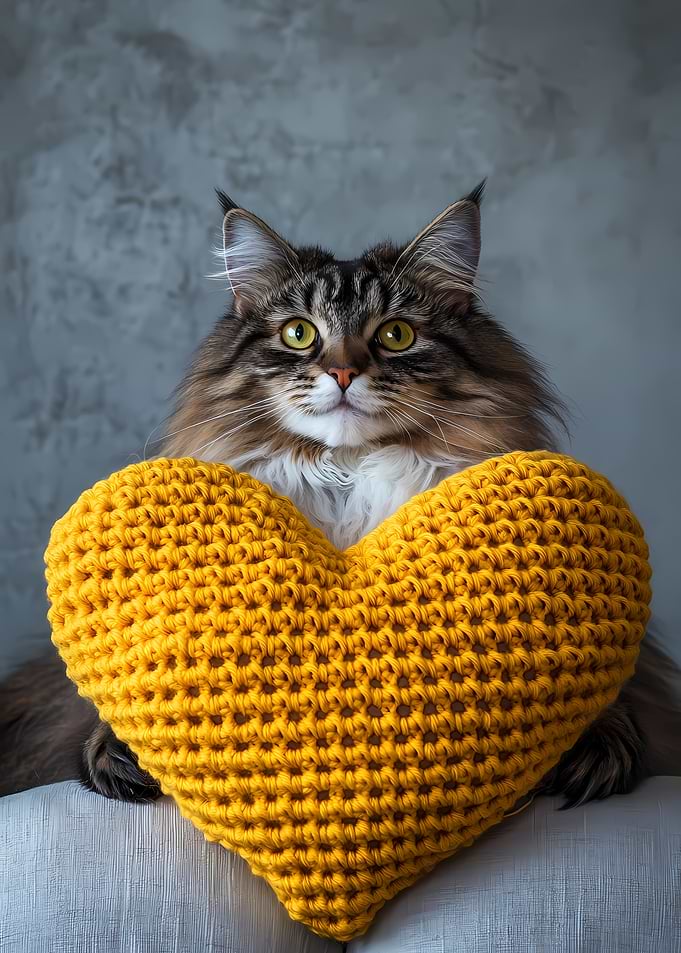 Cat with Heart Pillow