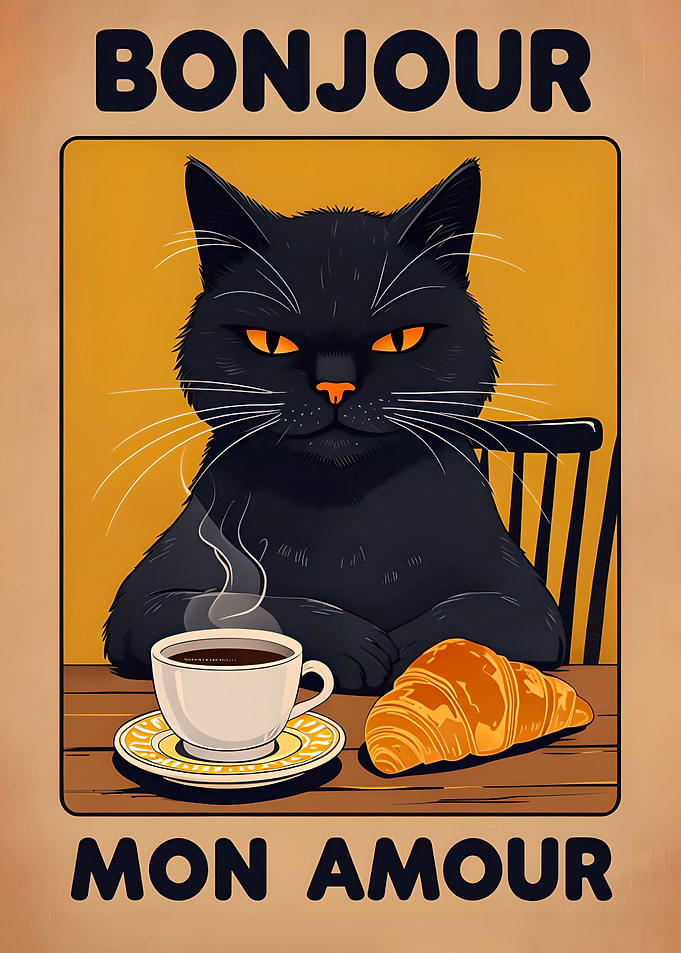 Bonjour Mon Amour Cat Poster