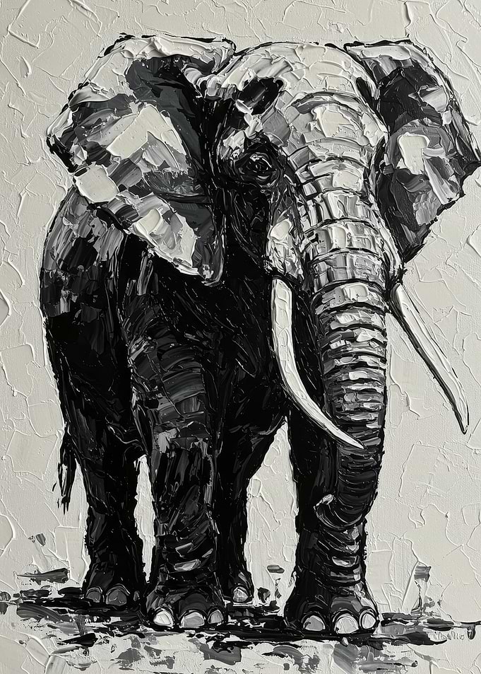 Black and White Elephant Painting
