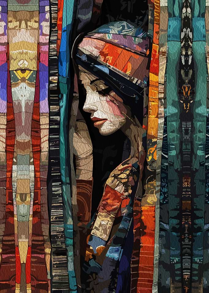 Woman in Colorful Tapestry