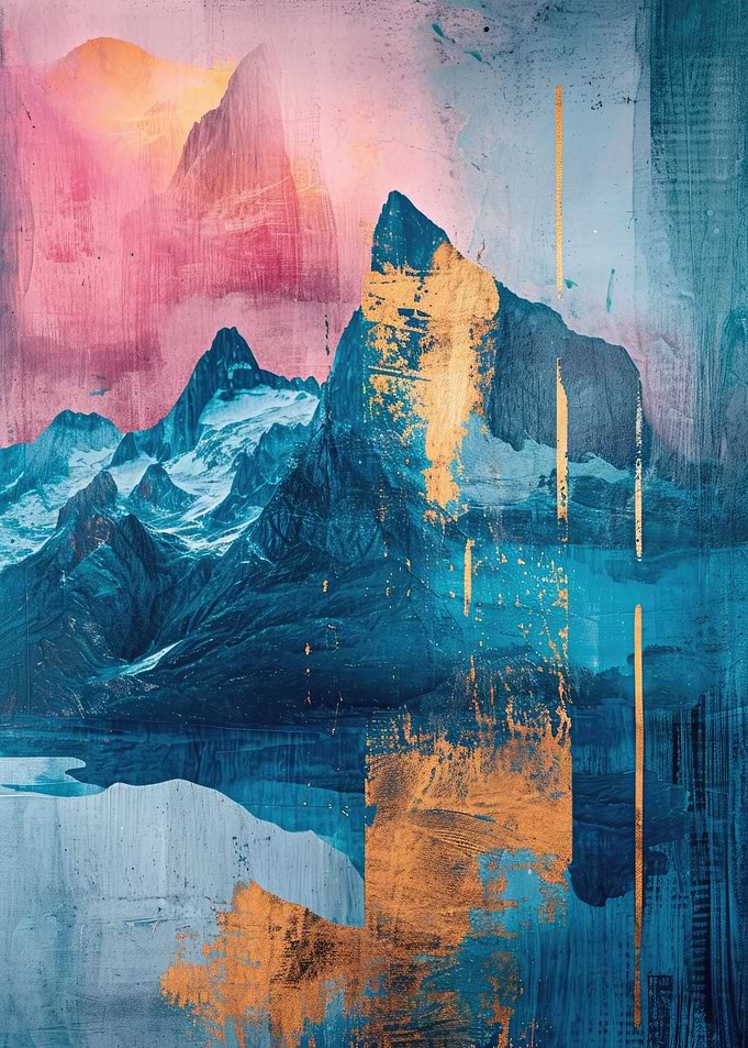 Abstract Mountain Sunrise a Bold and Vibrant Landscape