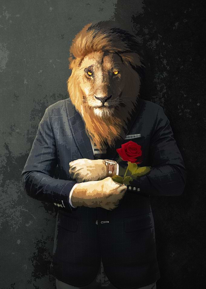 Lion in Suit with Rose