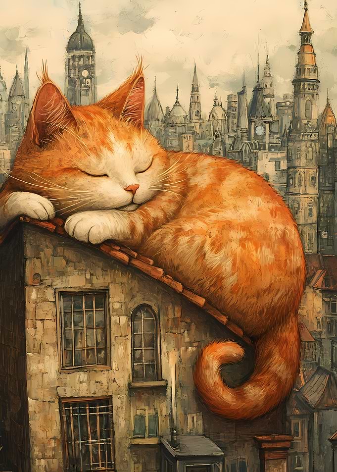 Sleeping Cat on Rooftop