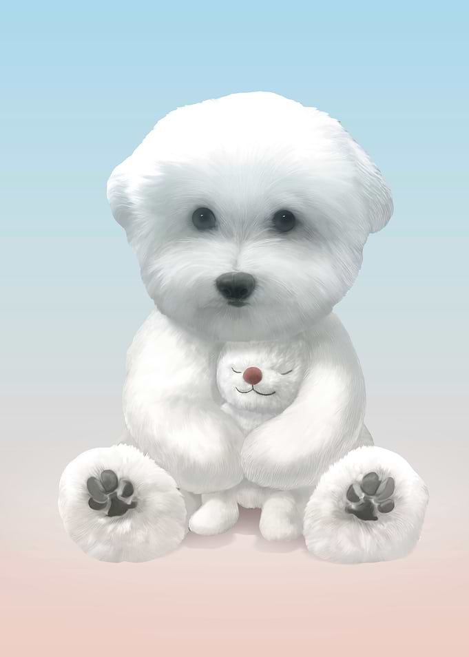 White Dog Holding Toy