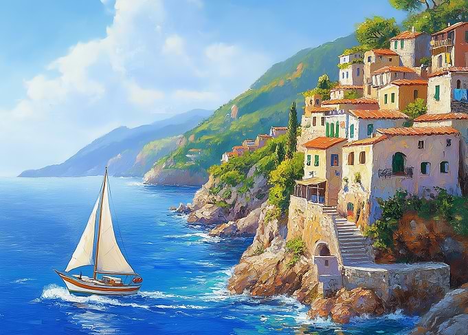 Mediterranean Village Seascape