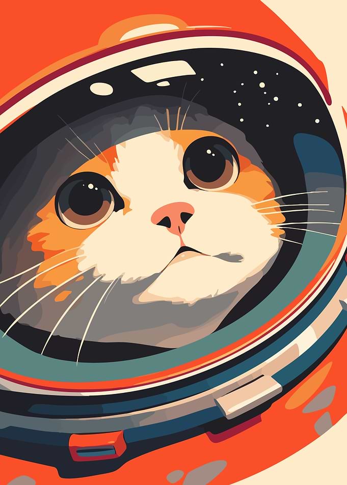 Cute Cat Astronaut Minimalist Art Illustration