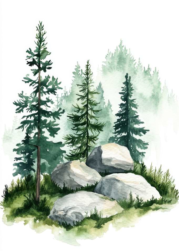 Watercolor Forest Scene