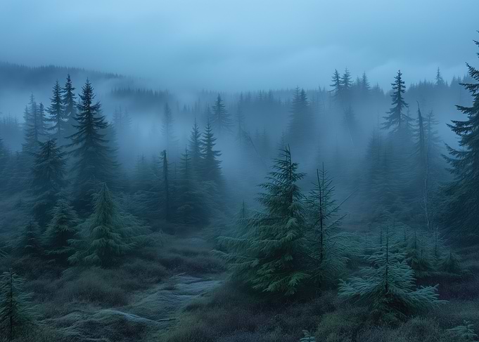 Misty Evergreen Forest
