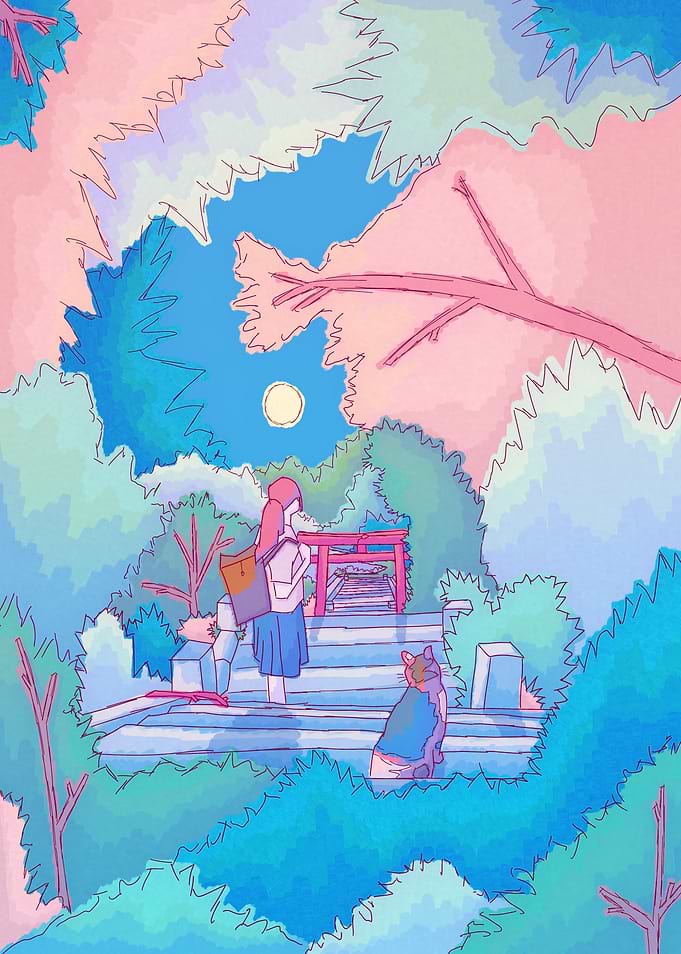 Down the stairs