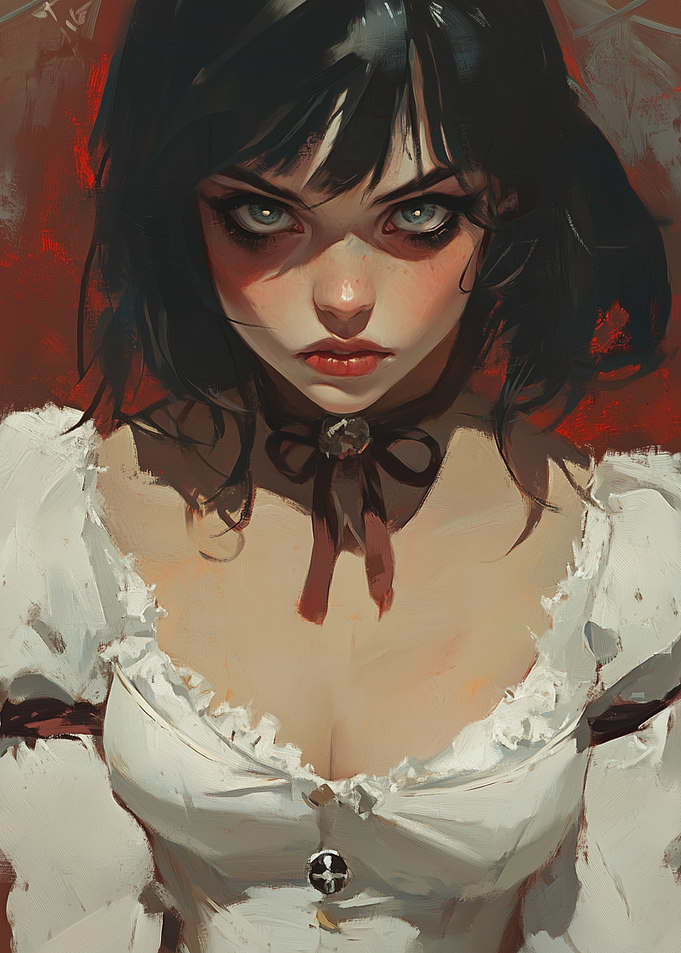 Dark Innocence: Fierce Young Woman in Gothic White Attire