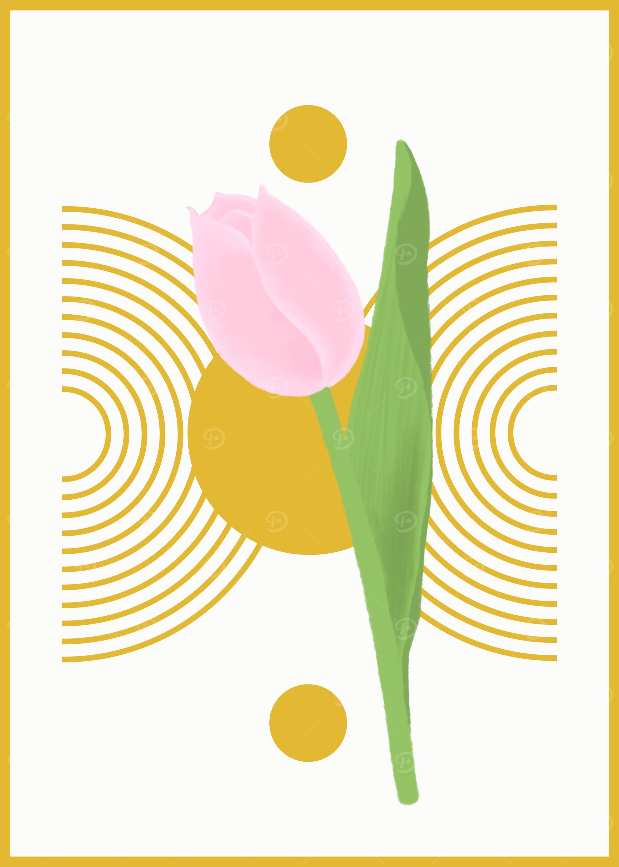Pink Tulip with Gold Circles