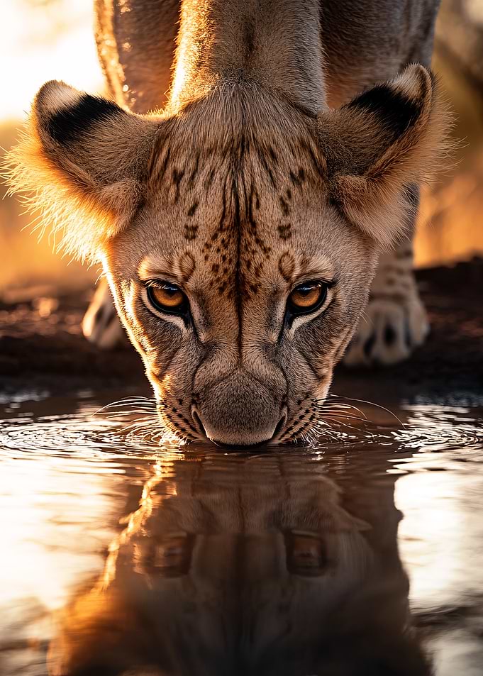 Lion Cub Drinking Water