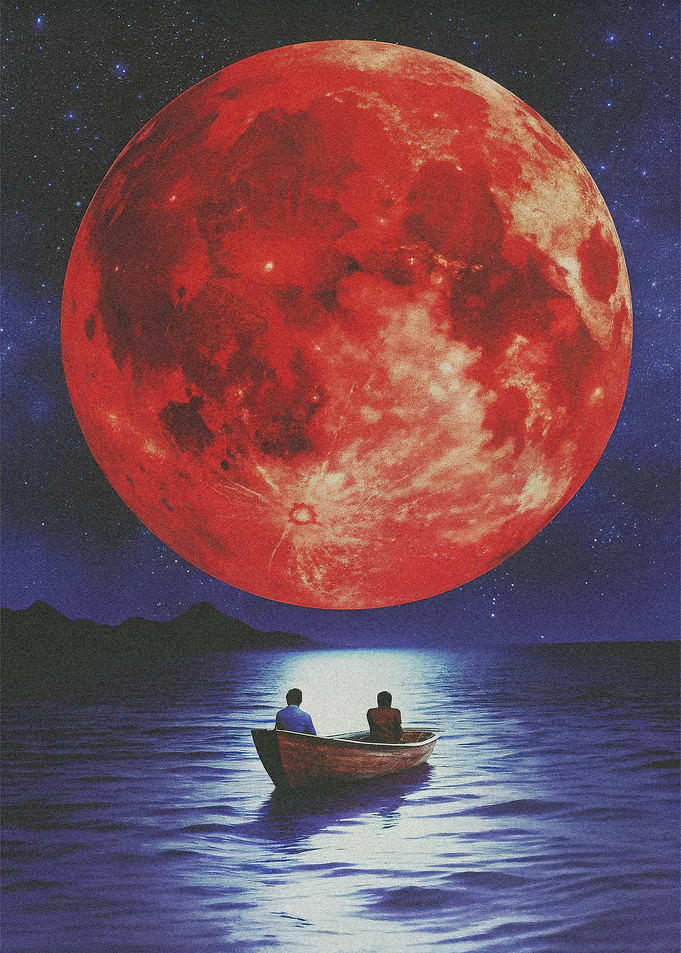 Red Moon and Rowboat