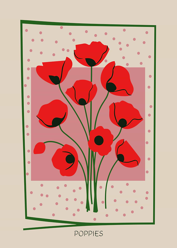 Red Poppy Bouquet Mid Century